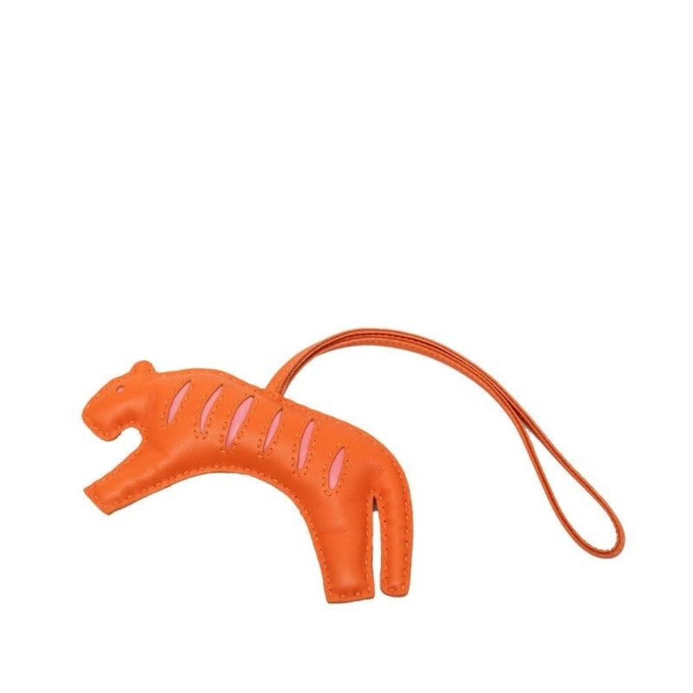 Hermes Rooroo Tiger Bag Charm Orange Pink Agneau Milo